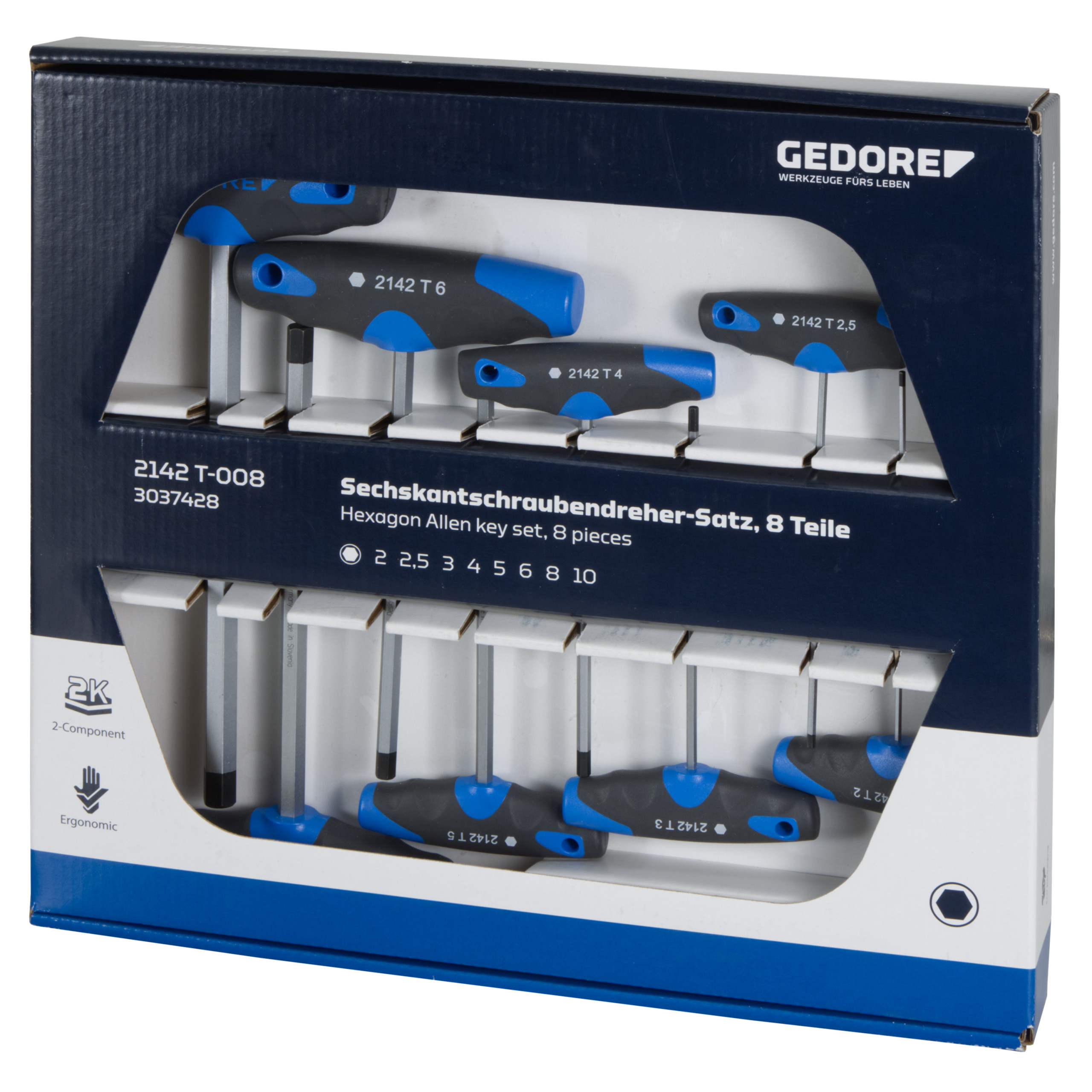 GEDORE Angle Screwdriver Set, 8 Pieces, Extra Long for Allen